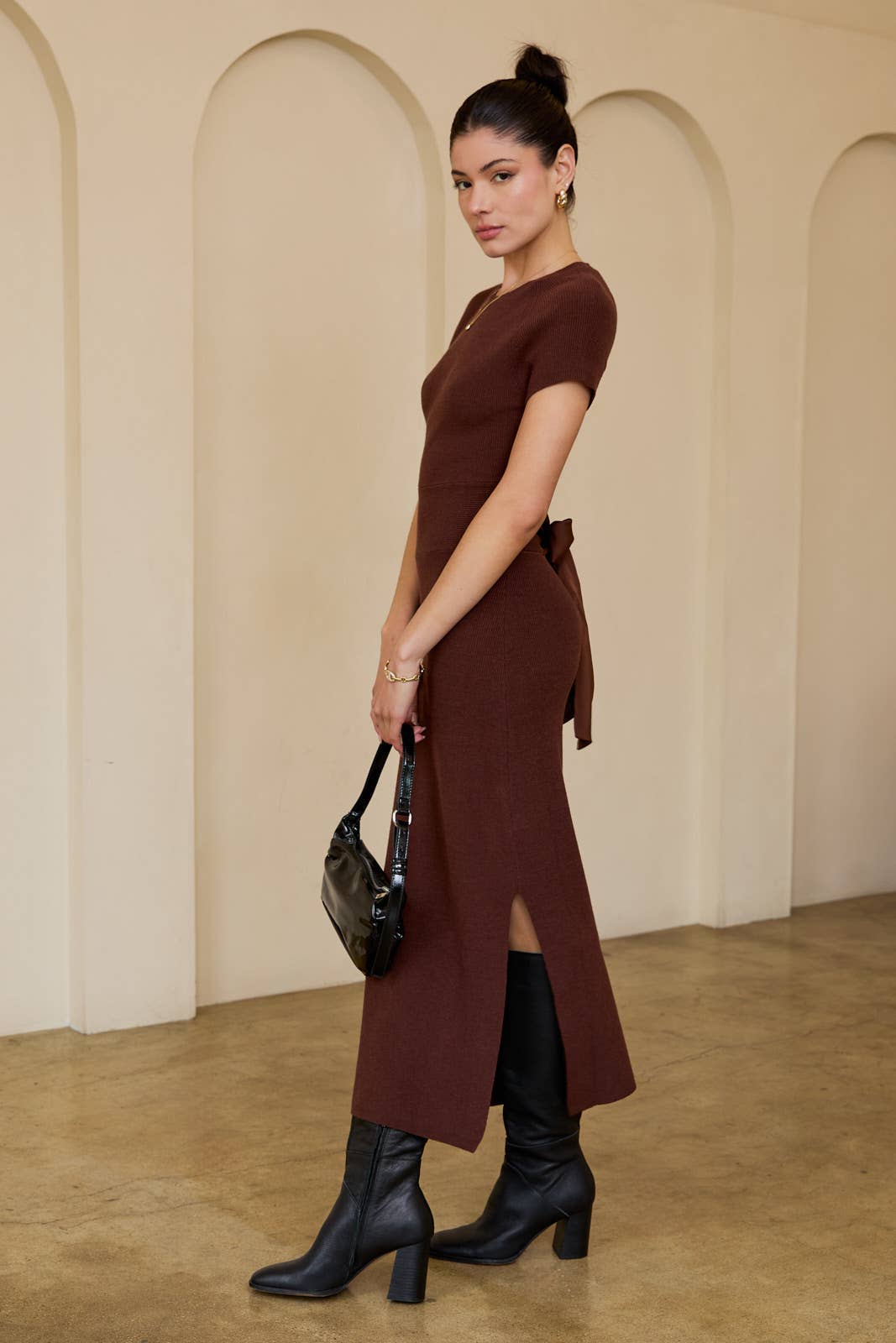 Ribbed Bow Back Midi Dress