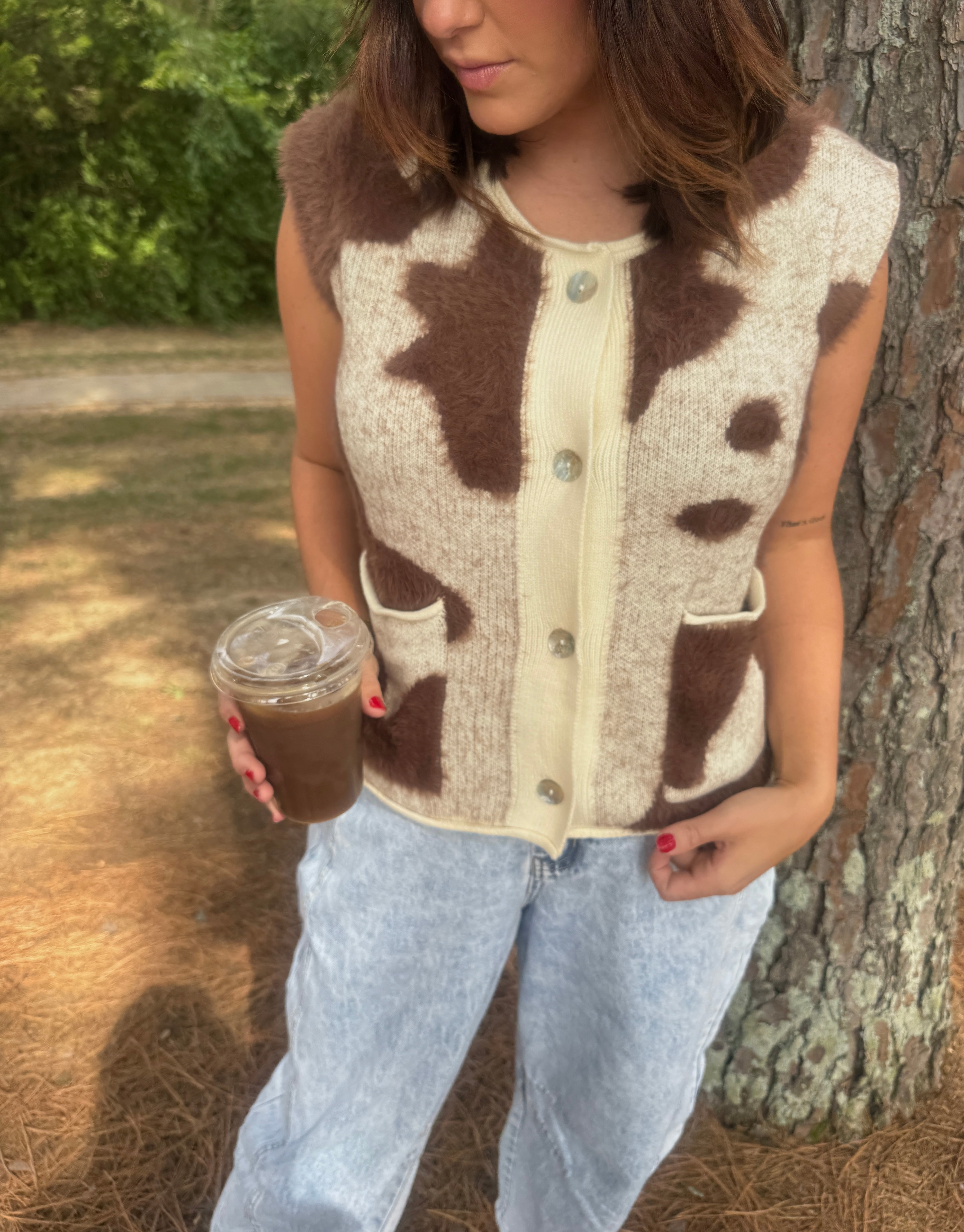 SLEEVELESS COW PRINT SWEATER VEST CARDIGAN