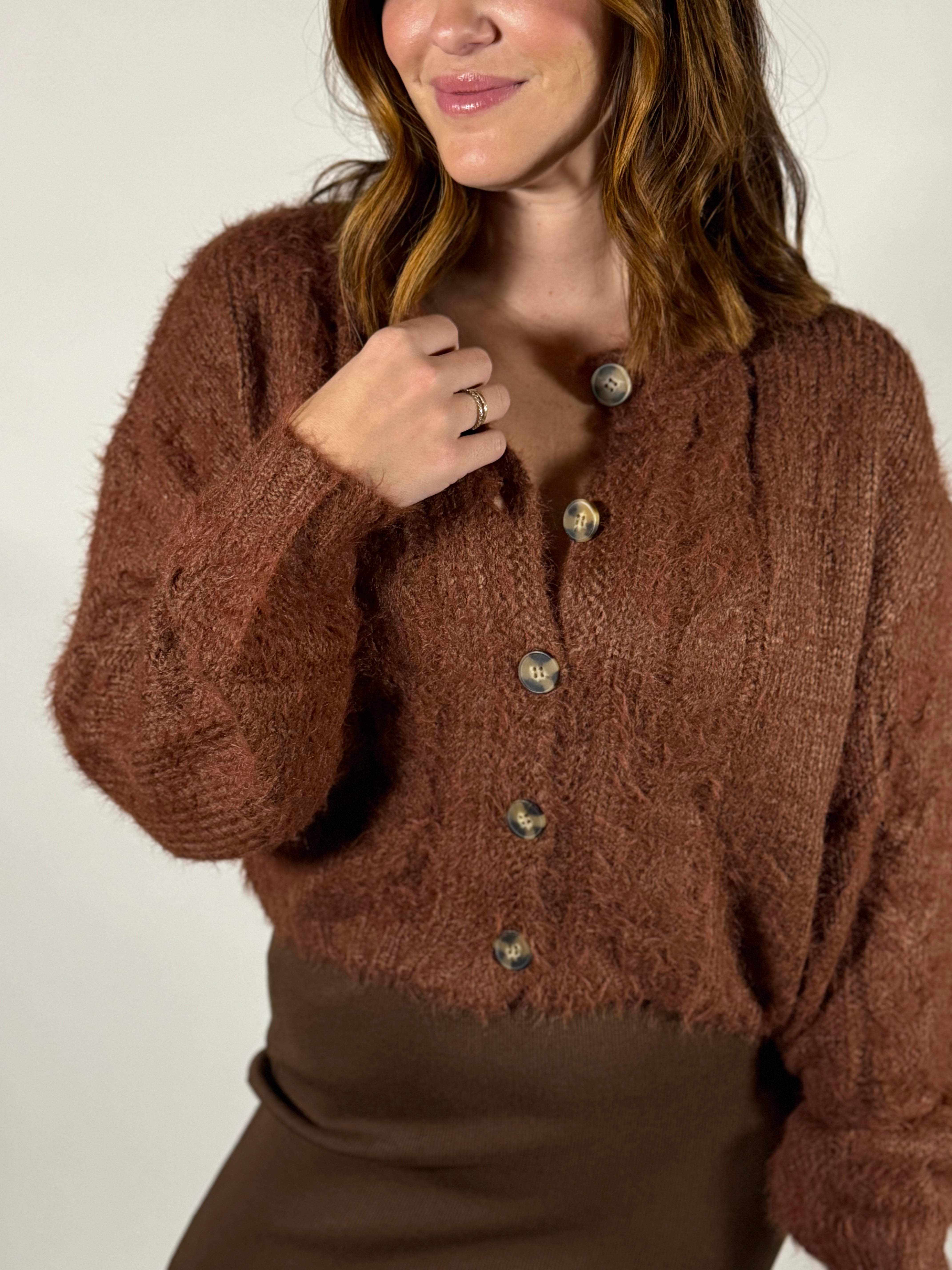 Fuzzy Chestnut Cardigan