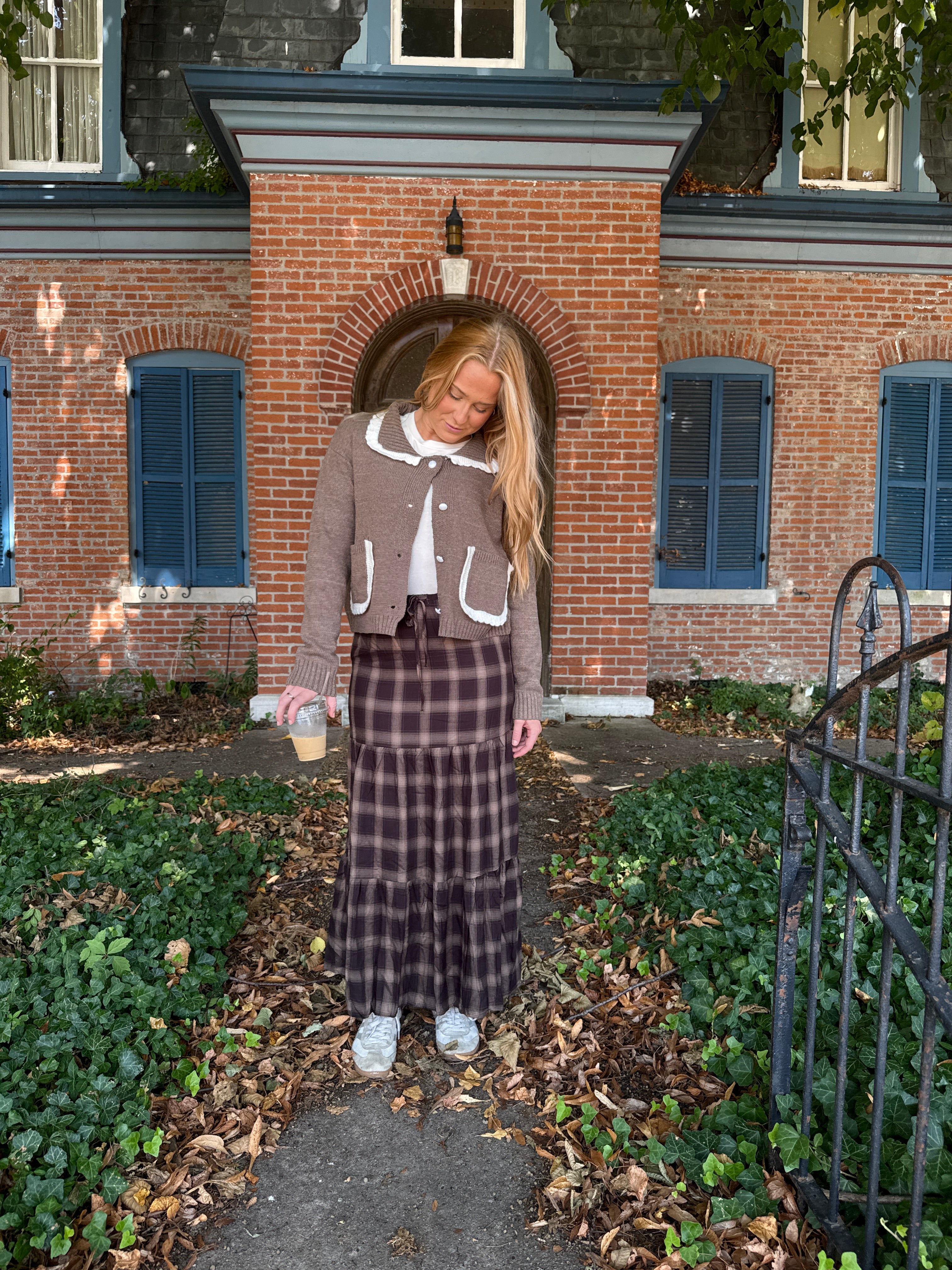 Checkered Tiered Maxi Skirt With Drawstring