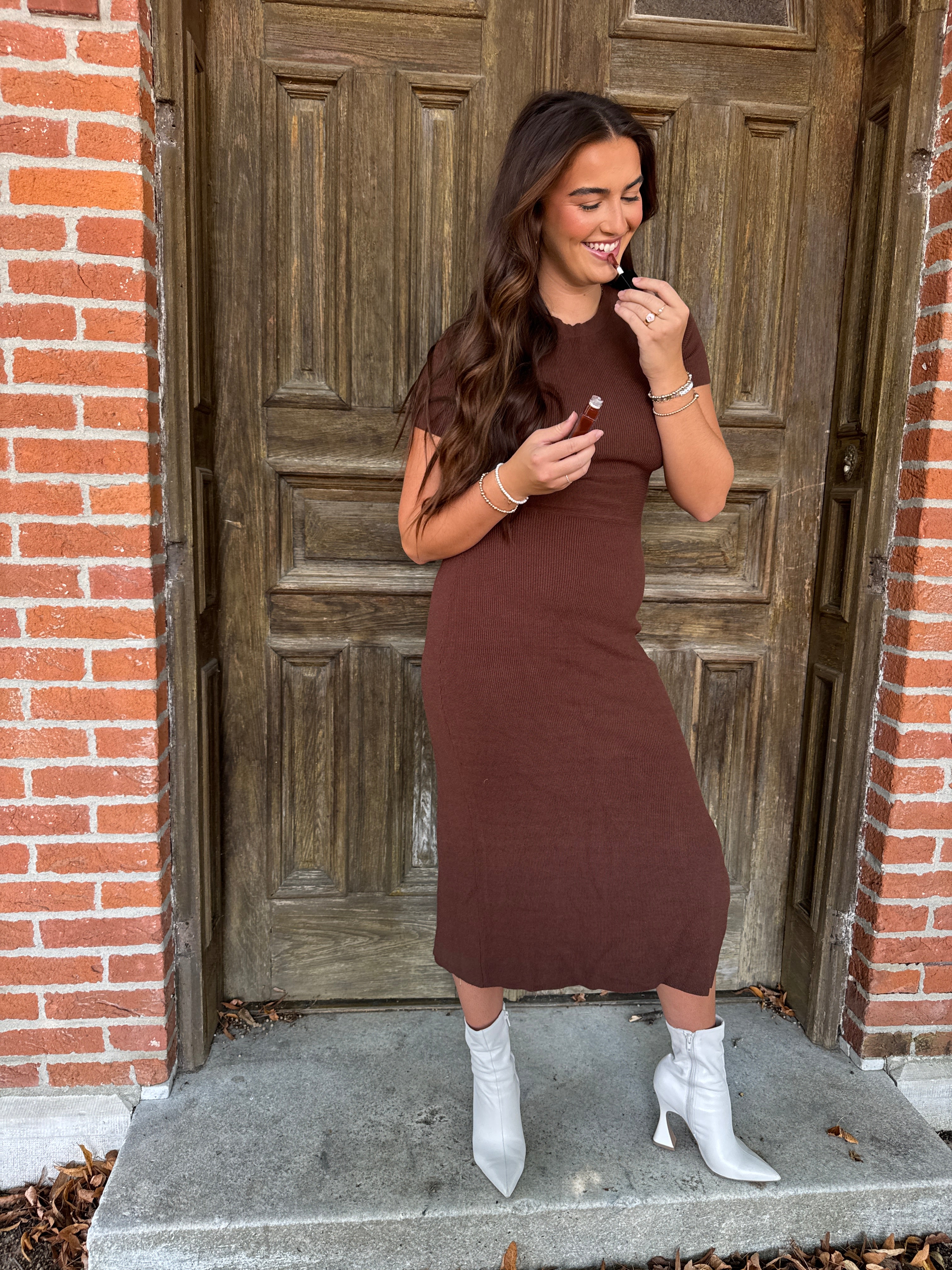 Ribbed Bow Back Midi Dress