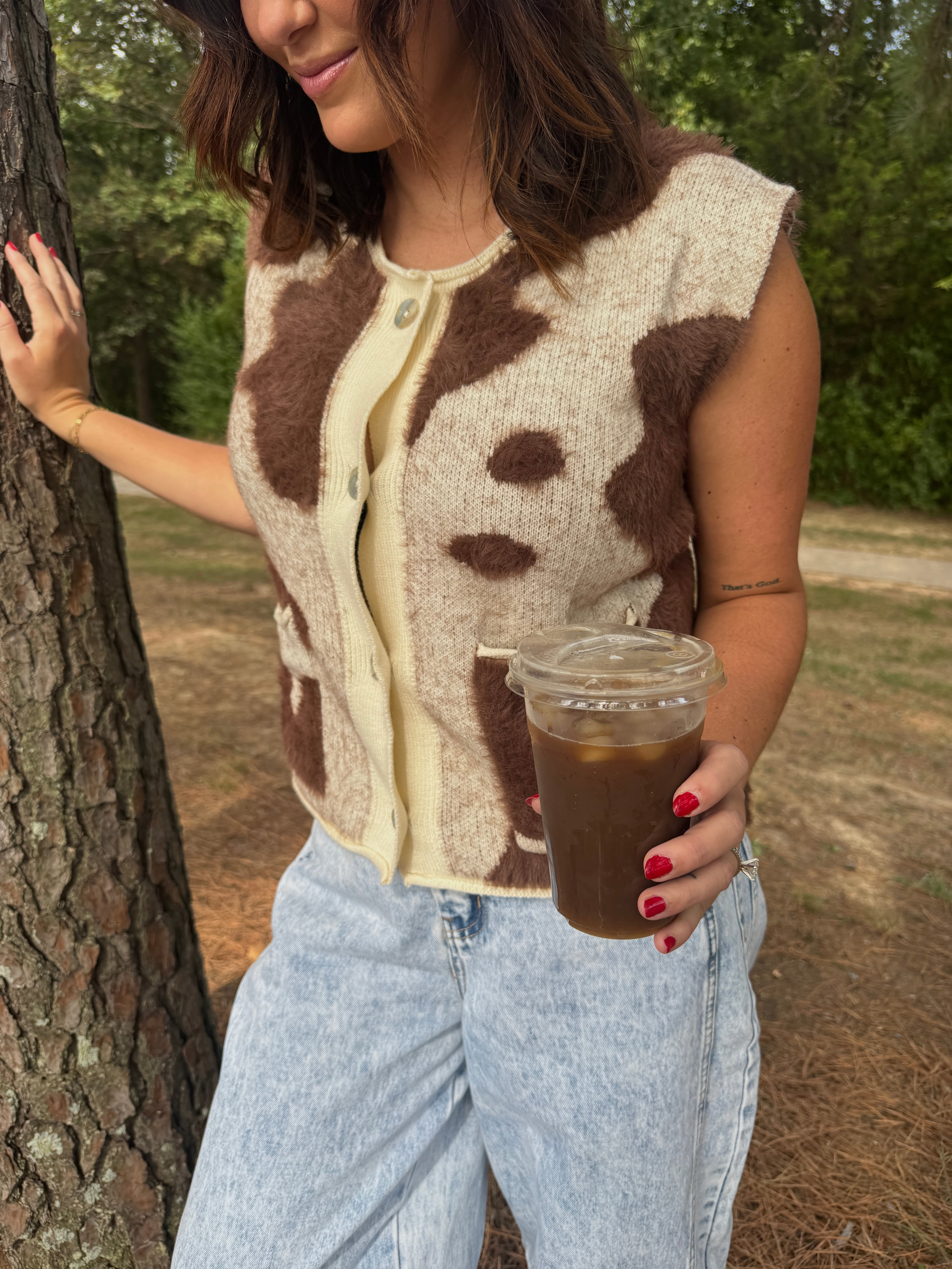 SLEEVELESS COW PRINT SWEATER VEST CARDIGAN