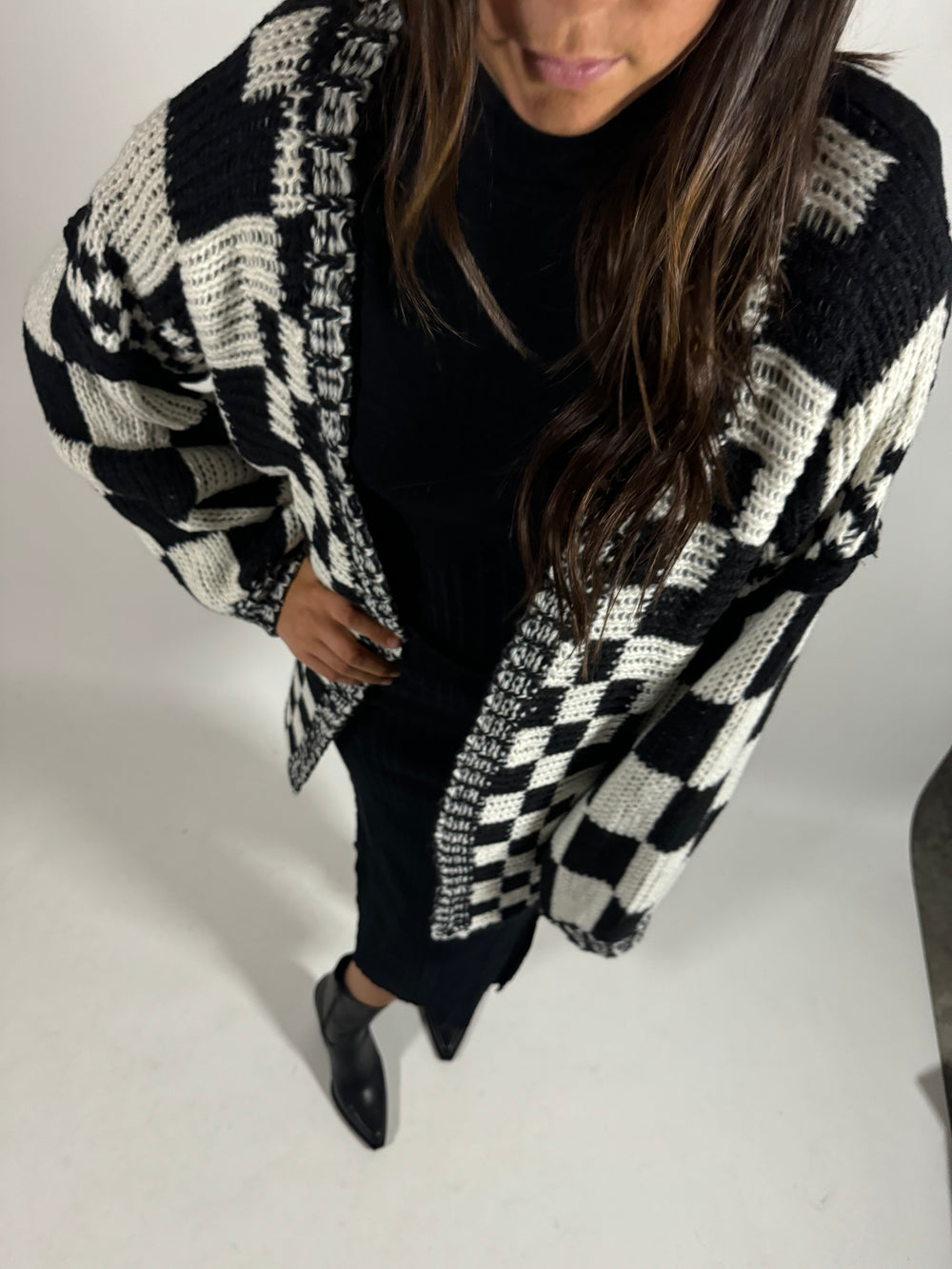 Checkmate Pocketed Knit Cardigan