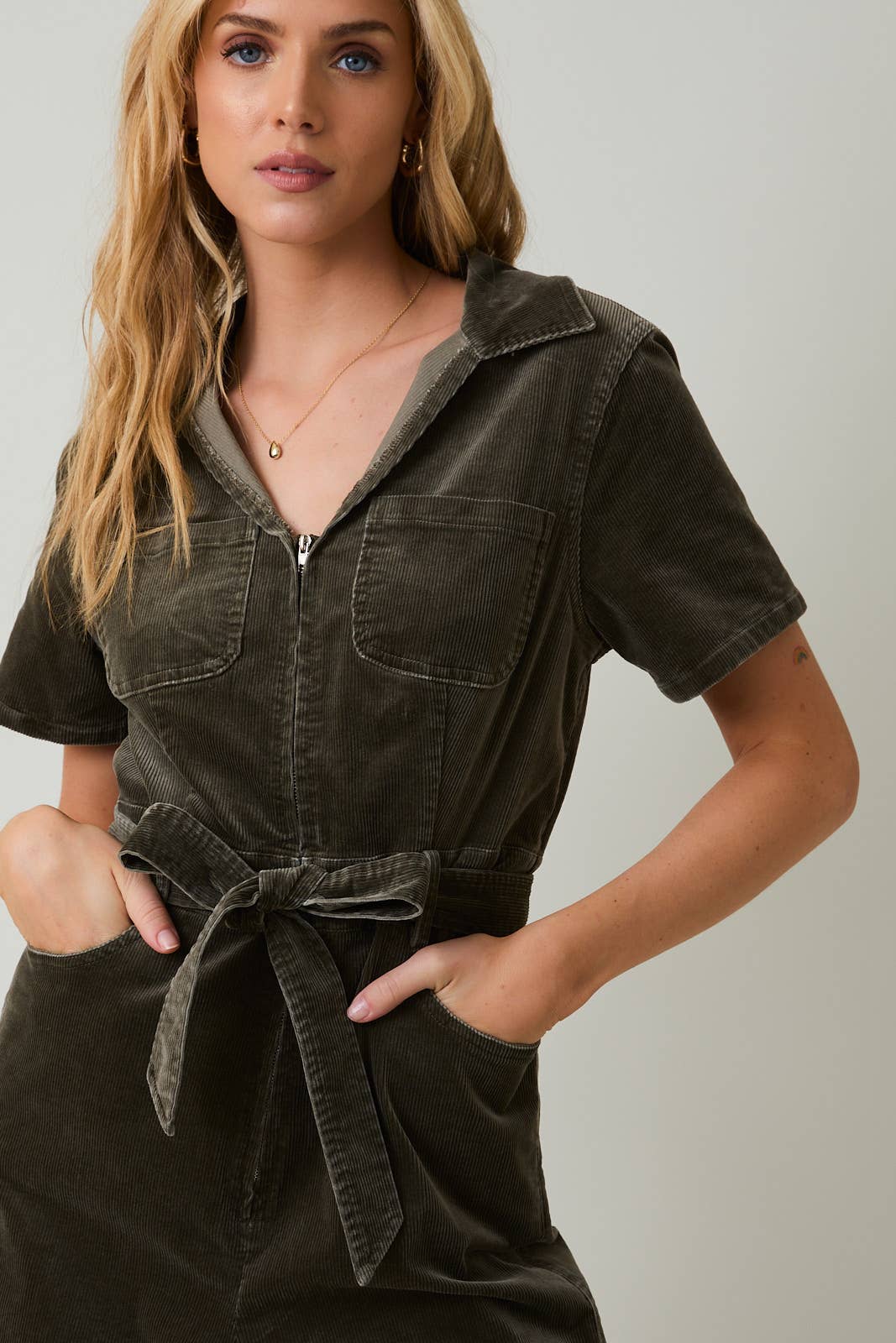 Velvet Olive Zip Up Utility Jumpsuit