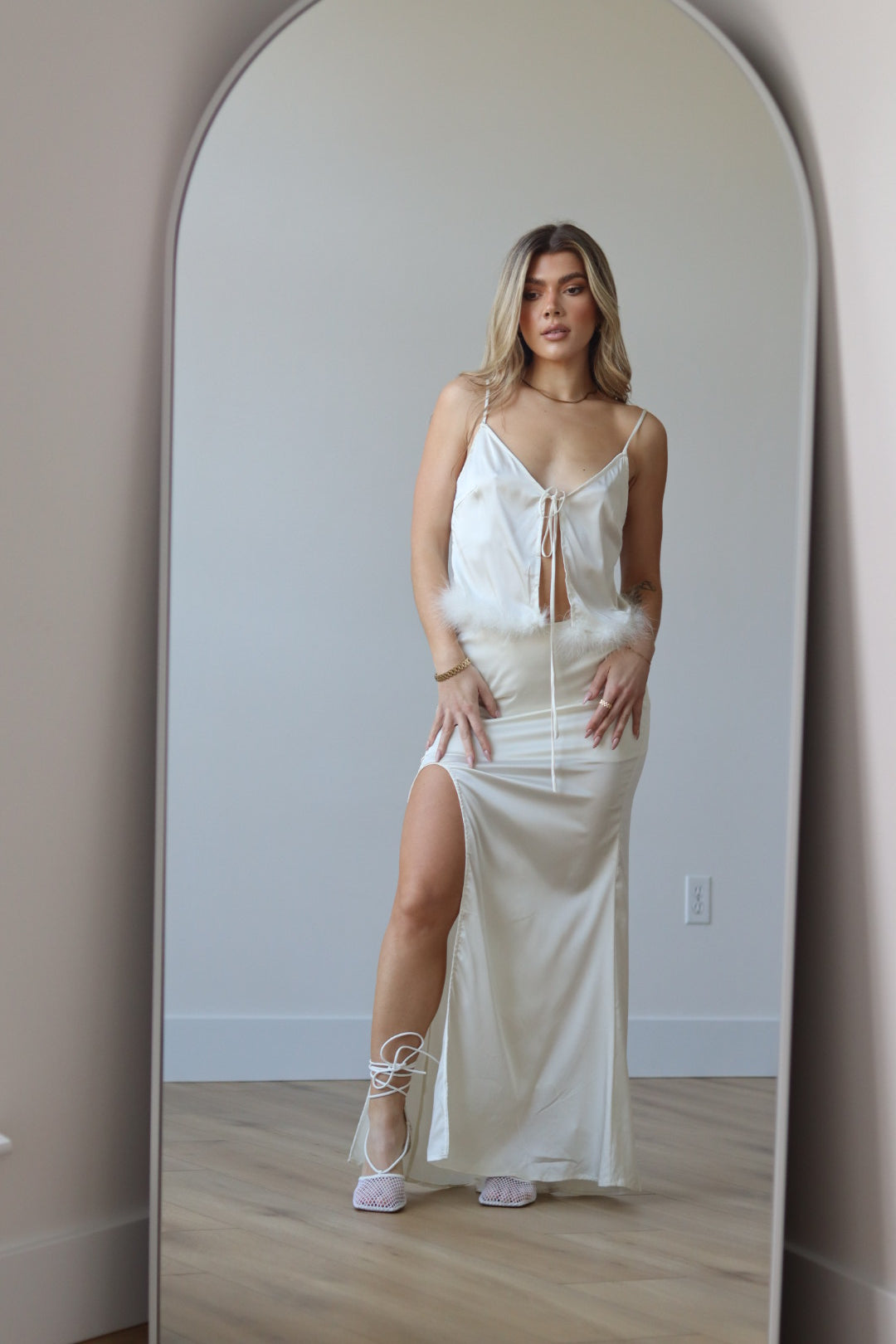 Fur Top and Maxi Skirt Set